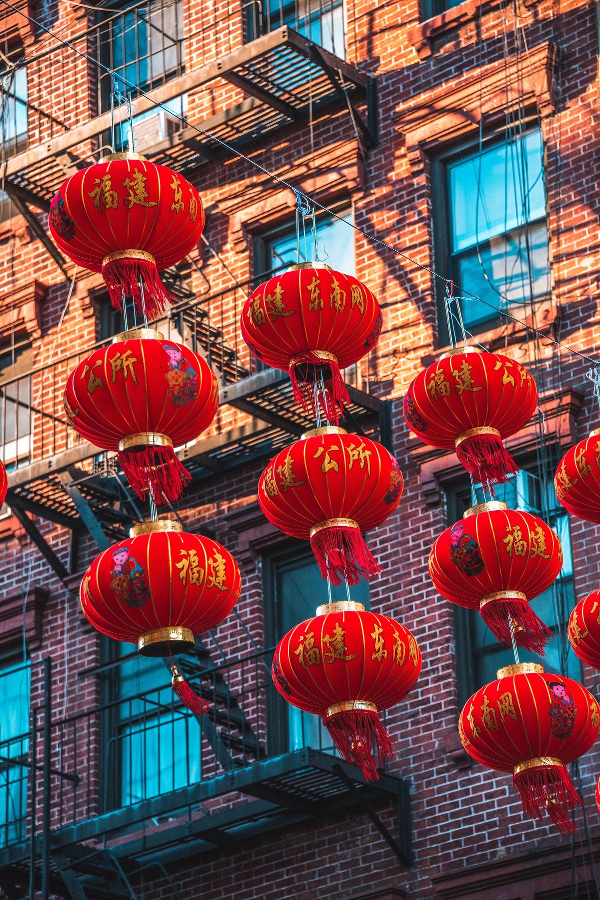 Set of Chinese paper street hand drawn lanterns. Chinese New Year
