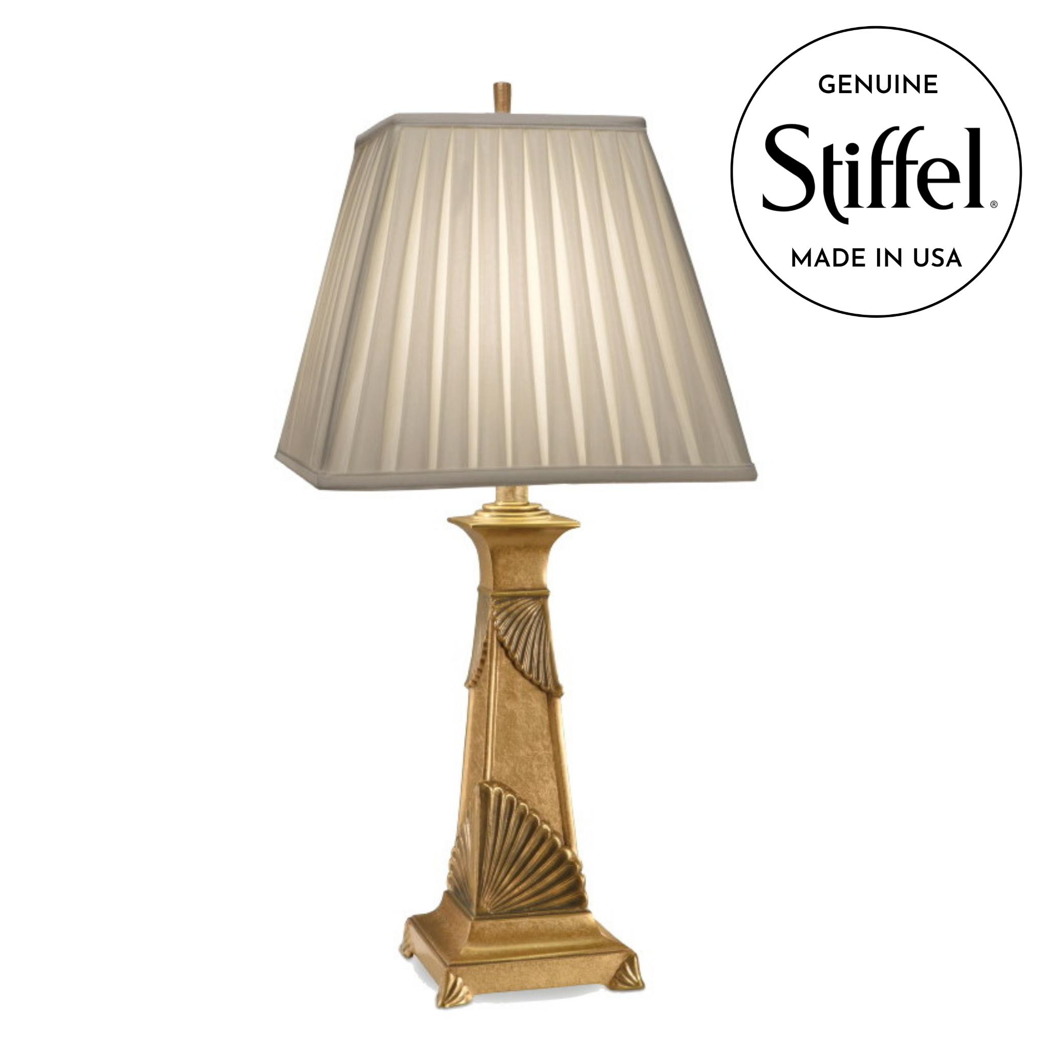 Stiffel Gold Table Lamp with Box Pleat Lamp Shade Oriental Lamp